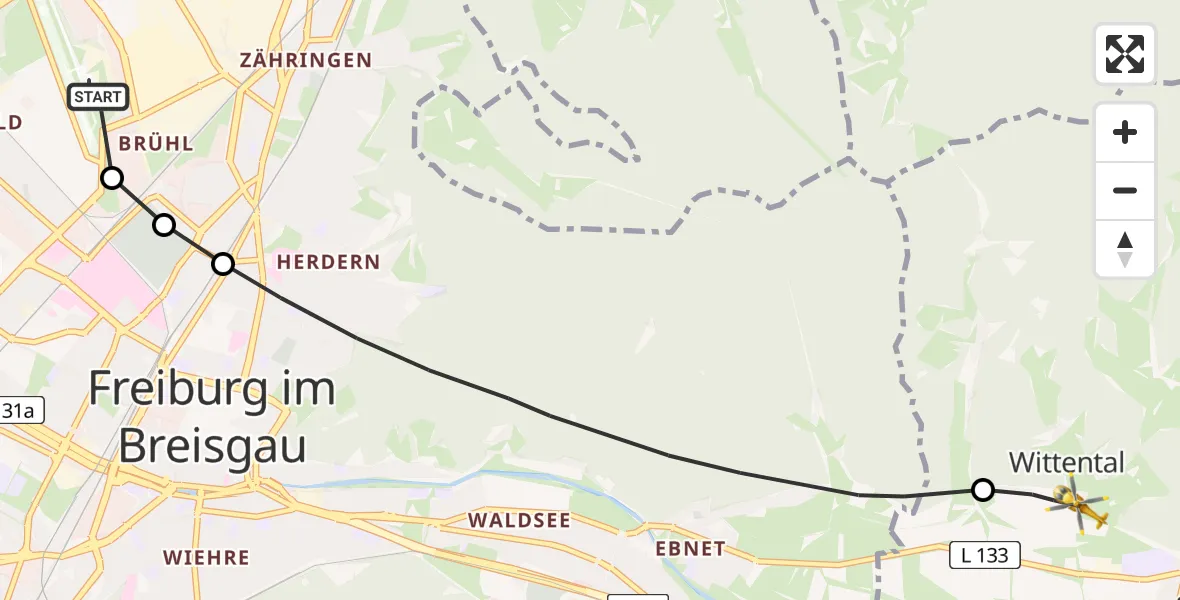 Flugroute Rettungshubschrauber Freiburg im Breisgau Flugplatz - Stegen, 10 April 2026, 16:01