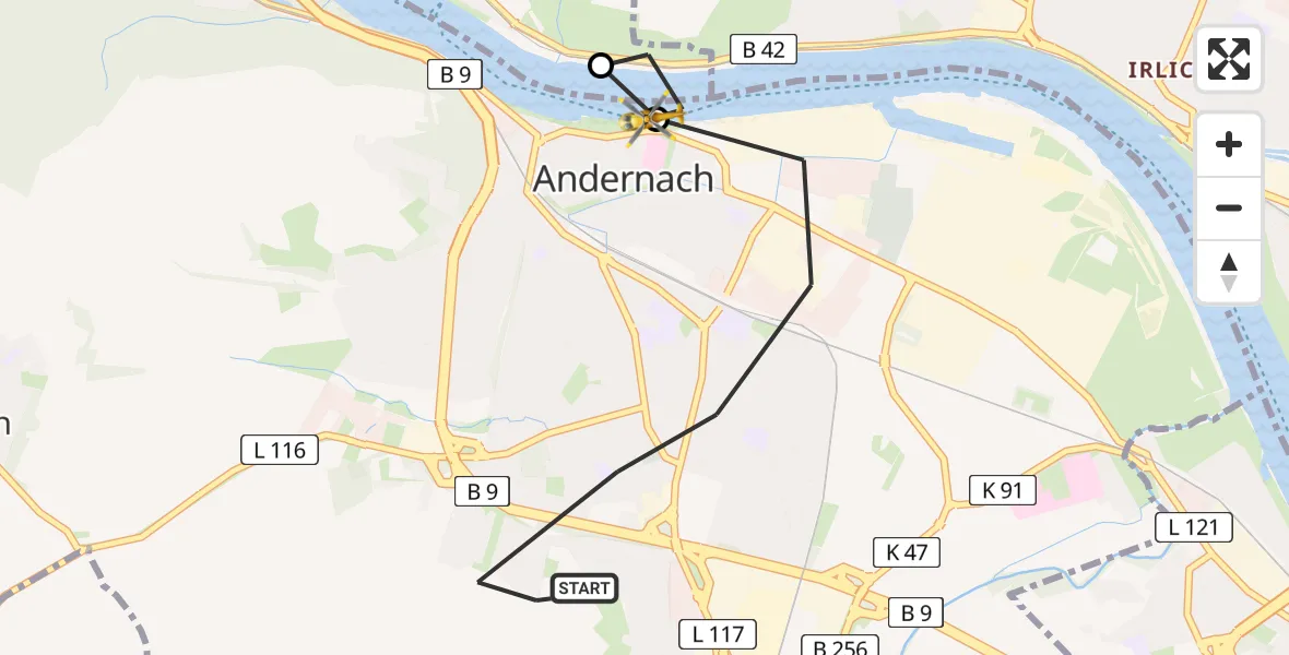 Flugroute Rettungshubschrauber Andernach - Sankt-Nikolaus Diocesan Hospital, 10 April 2026, 16:17