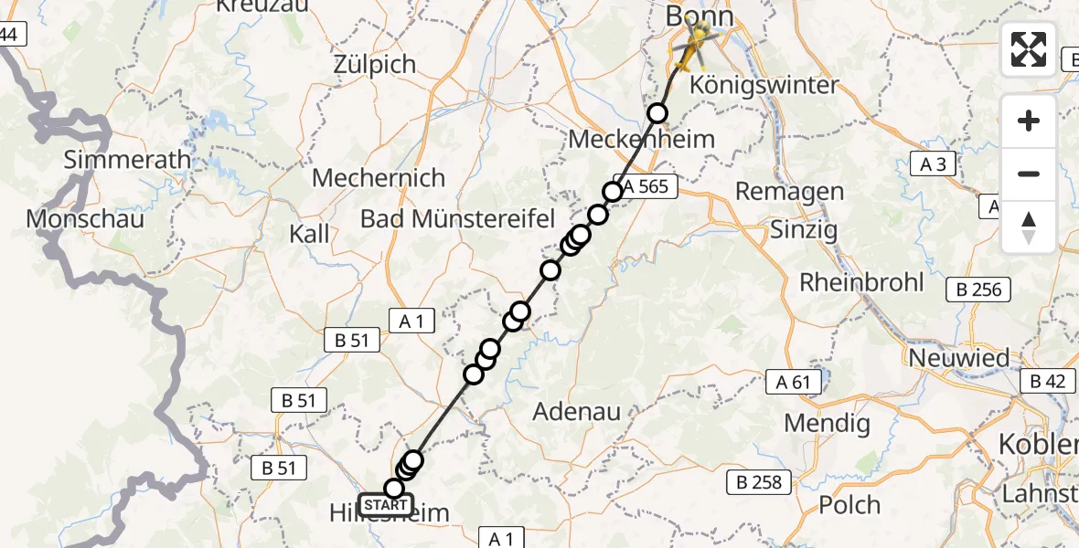 Flugroute Ambulanzhubschrauber Hillesheim - Bonn, 10 April 2026, 16:18
