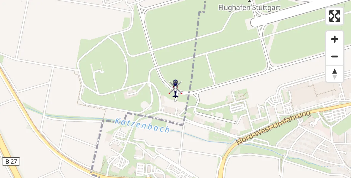 Flugroute Polizeihubschrauber Flughafen Stuttgart - Flughafen Stuttgart, 10 April 2026, 16:19