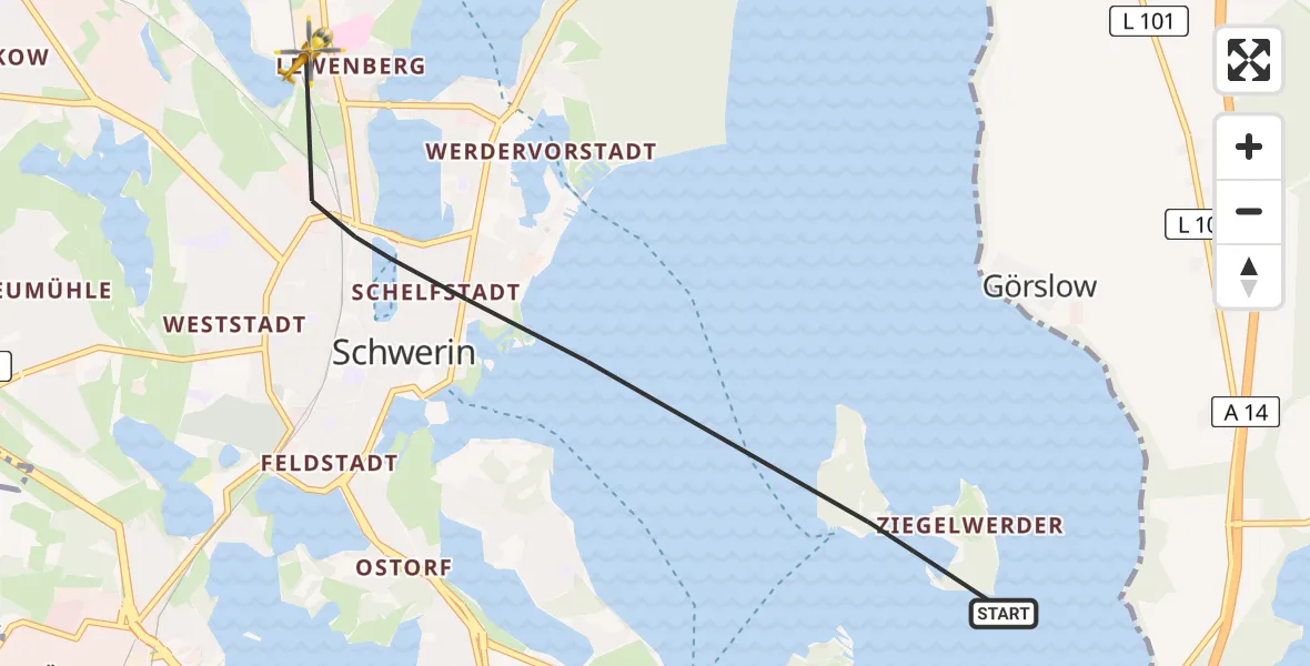 Flugroute Rettungshubschrauber Schwerin - Schwerin, 10 April 2026, 16:34