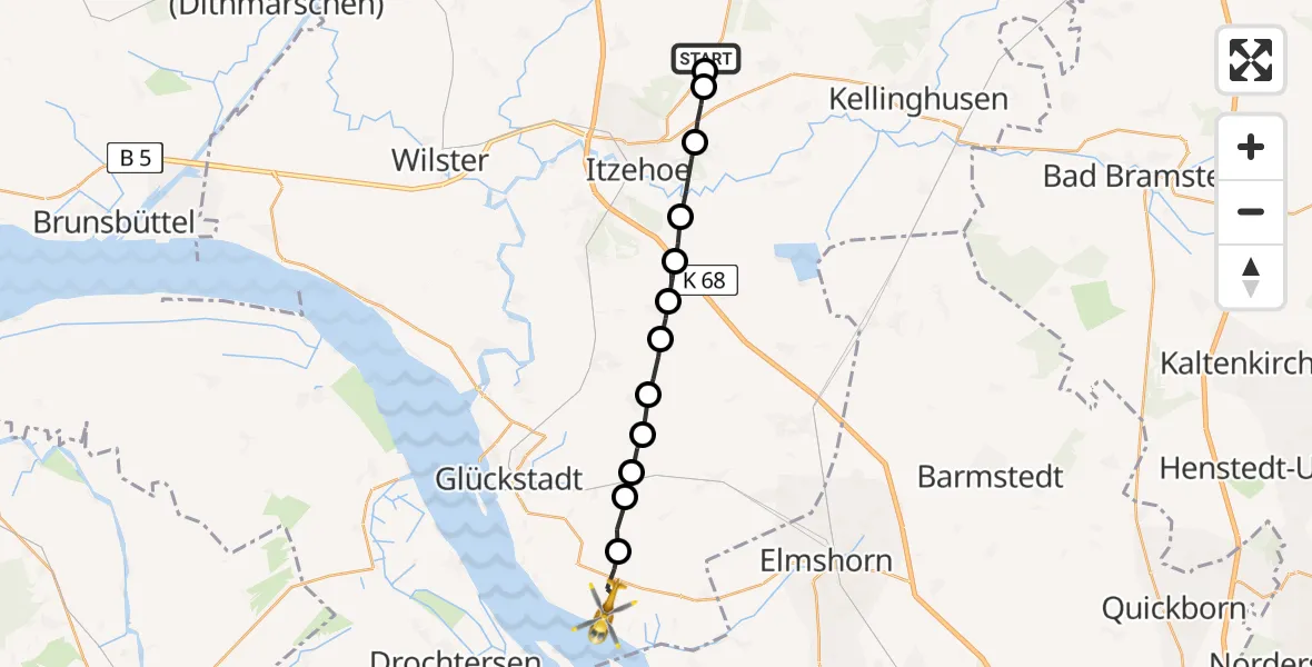 Flugroute Rettungshubschrauber Hohenlockstedt - Kollmar, 10 April 2026, 16:35