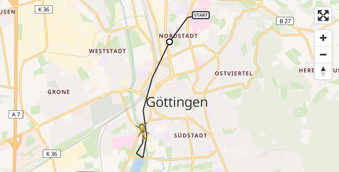 Flugroute Rettungshubschrauber Göttingen University Clinic Hubschrauberlandeplatz - Göttingen, 10 April 2026, 16:40