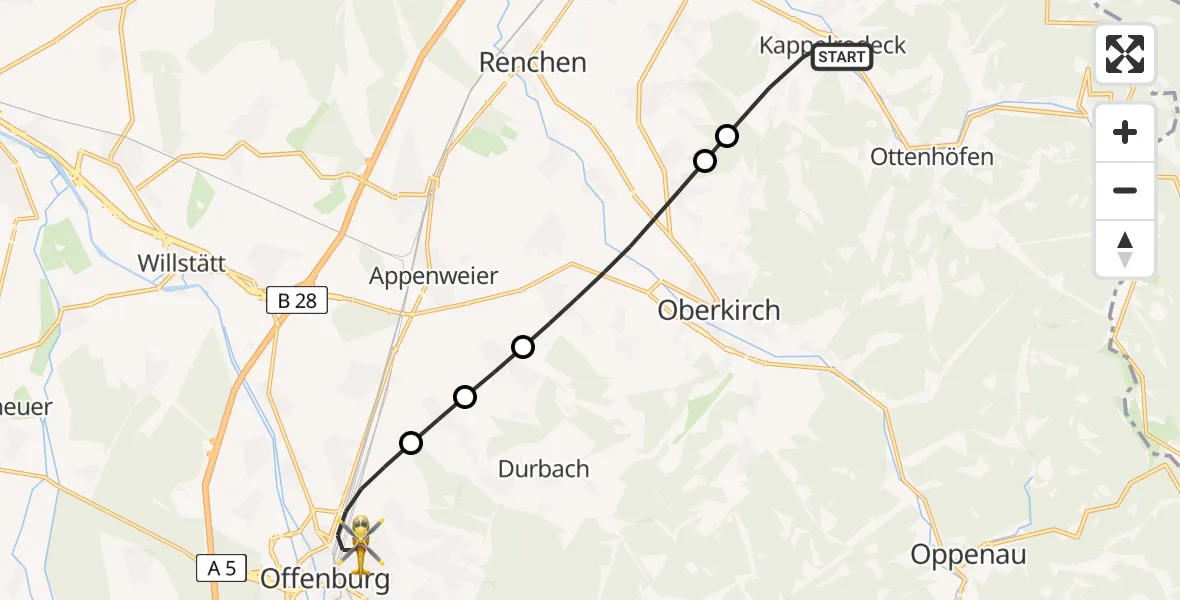 Flugroute Rettungshubschrauber Kappelrodeck - Offenburg, 10 April 2026, 16:44