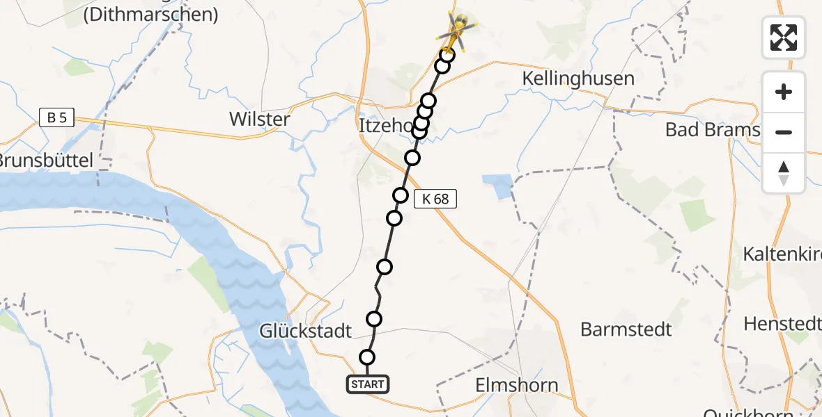 Flugroute Rettungshubschrauber Kollmar - Hohenlockstedt, 10 April 2026, 16:57