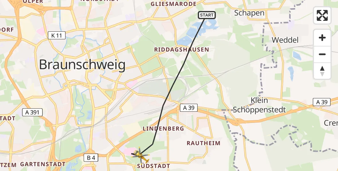 Flugroute Rettungshubschrauber Braunschweig - Braunschweig, 10 April 2026, 17:02