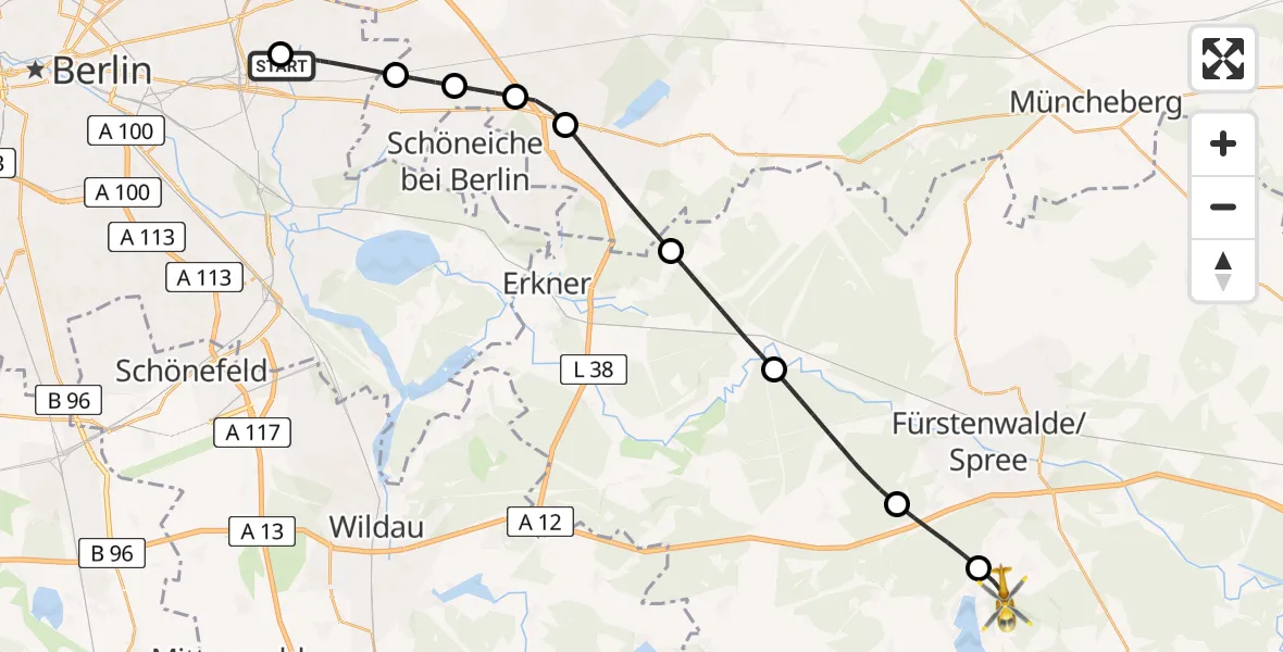 Flugroute Rettungshubschrauber Berlin Emergency Hospital - Bad Saarow, 10 April 2026, 17:03