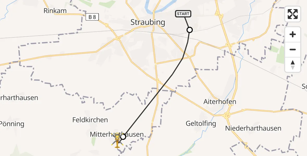 Flugroute Rettungshubschrauber Sankt Elisabeth Hospital Straubing - Feldkirchen, 10 April 2026, 17:17