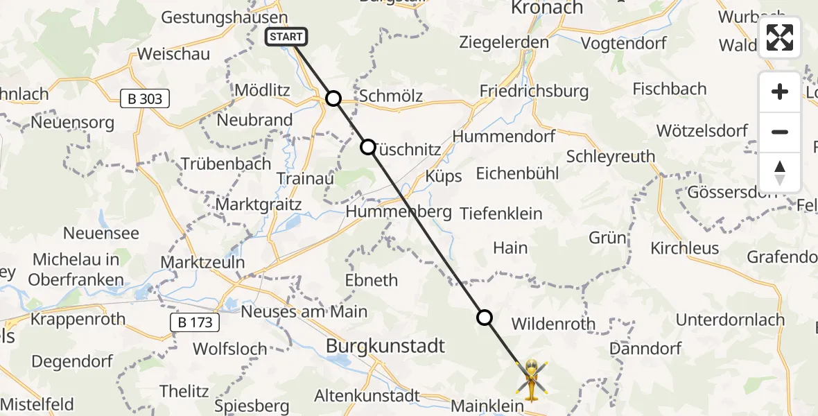 Flugroute Rettungshubschrauber Mitwitz - Burgkunstadt, 10 April 2026, 17:19