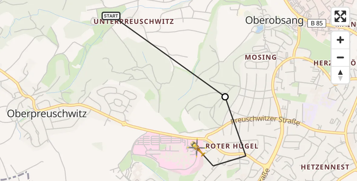 Flugroute Rettungshubschrauber Bayreuth - Bayreuth Hospital, 10 April 2026, 17:30