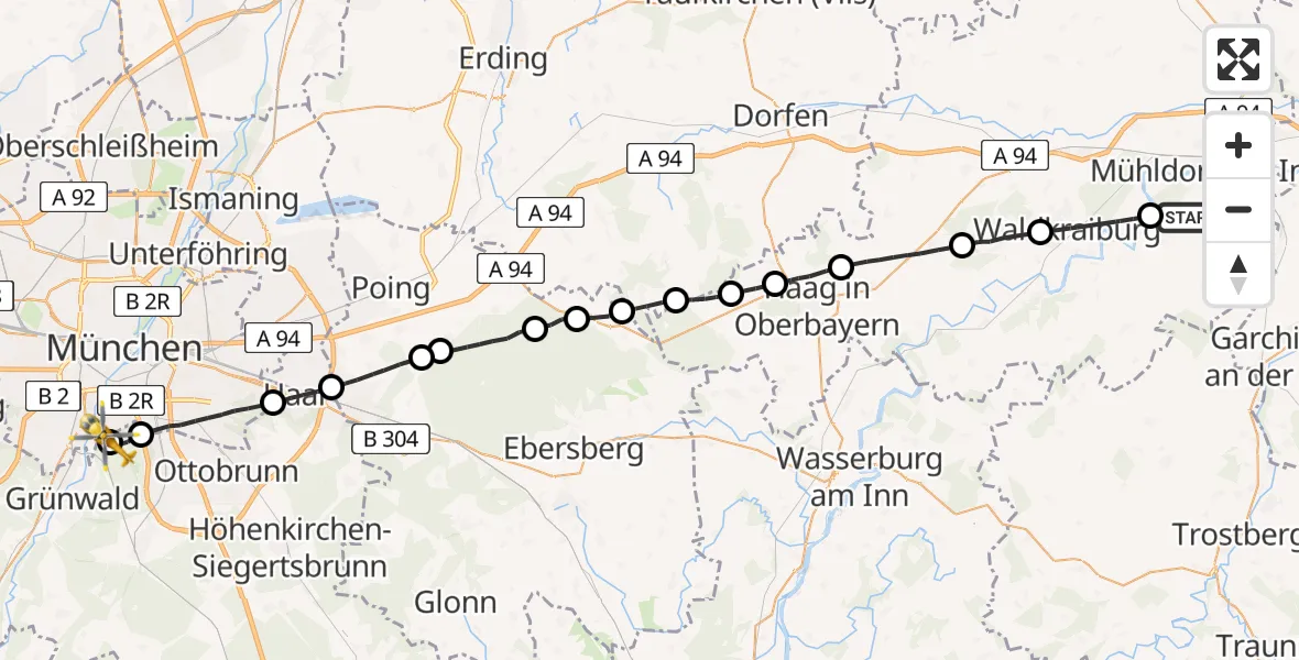 Flugroute Rettungshubschrauber Polling - ADAC Air Rescue Center Hubschrauberlandeplatz (Christoph 1), 10 April 2026, 17:30