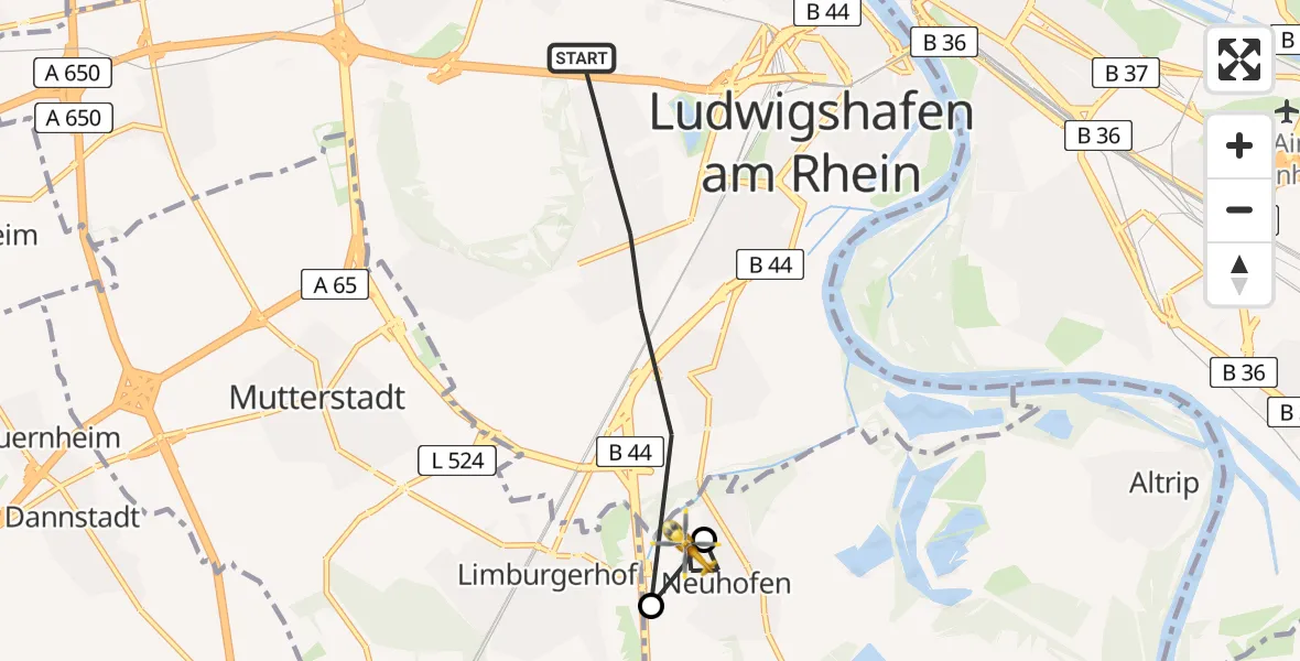 Flugroute Rettungshubschrauber Ludwigshafen am Rhein - Neuhofen, 10 April 2026, 17:35