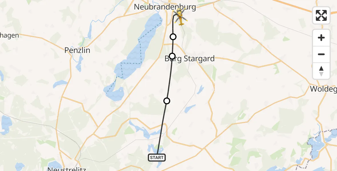 Flugroute Rettungshubschrauber Blankensee - Neubrandenburg, 10 April 2026, 17:46