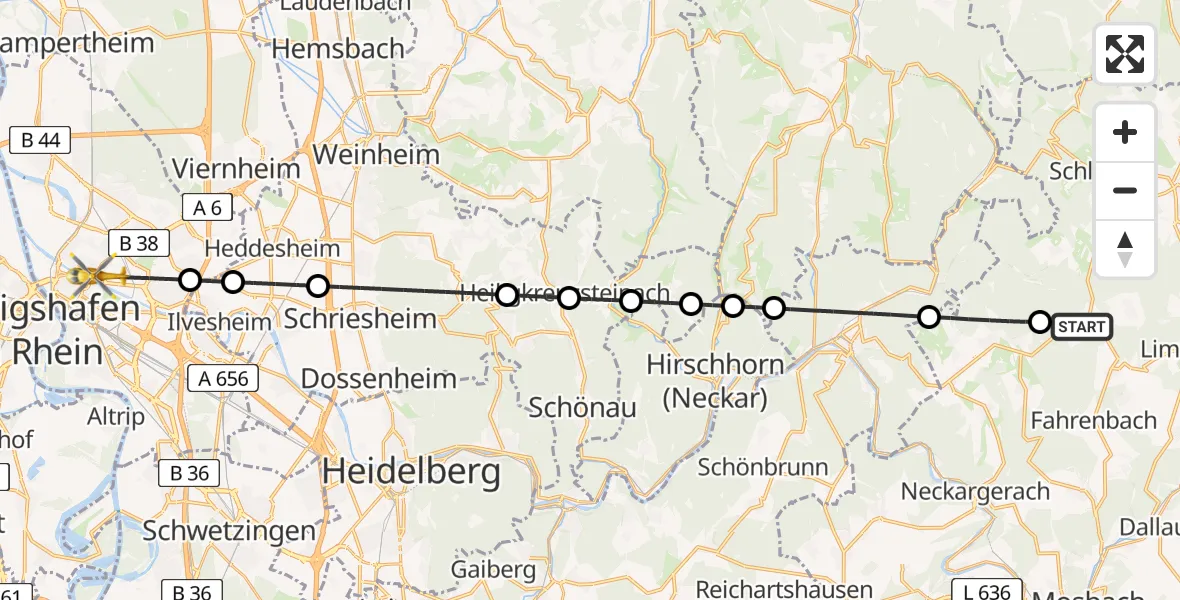 Flugroute Rettungshubschrauber Limbach - Mannheim, 10 April 2026, 17:49