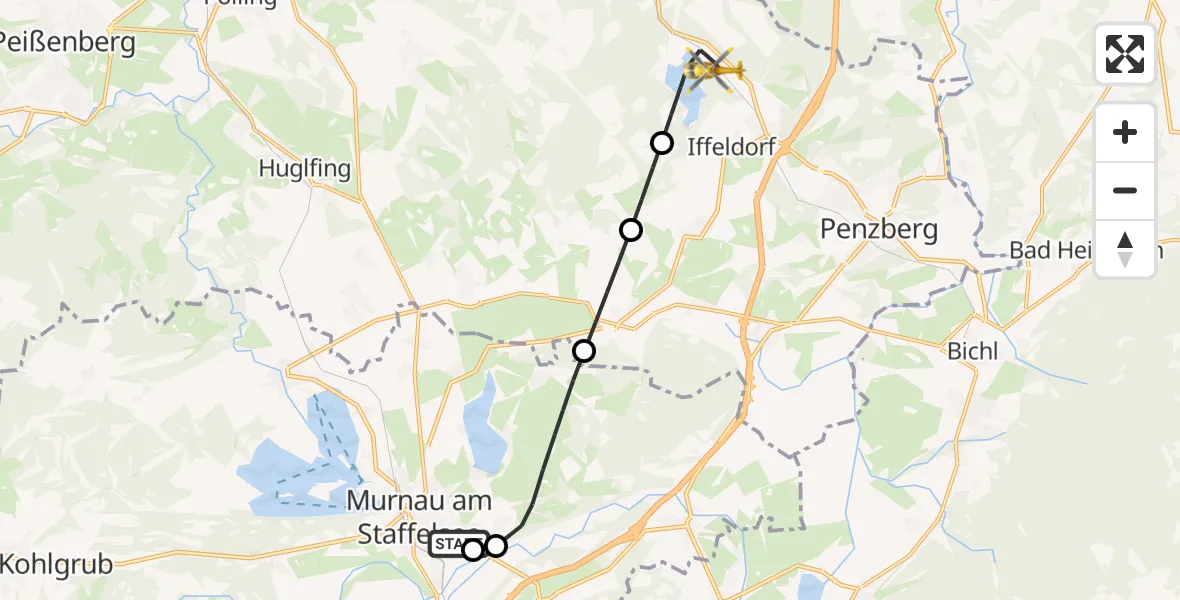 Flugroute Rettungshubschrauber Murnau Accident Hospital - Iffeldorf, 10 April 2026, 17:54