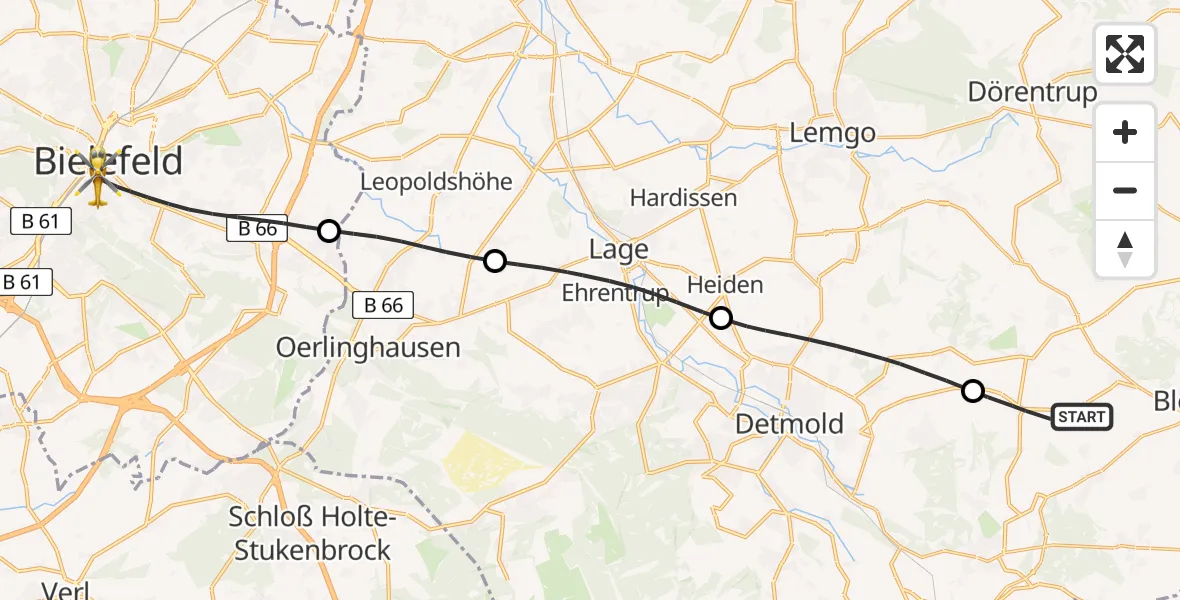 Flugroute Rettungshubschrauber Blomberg - Bielefeld, 10 April 2026, 18:01