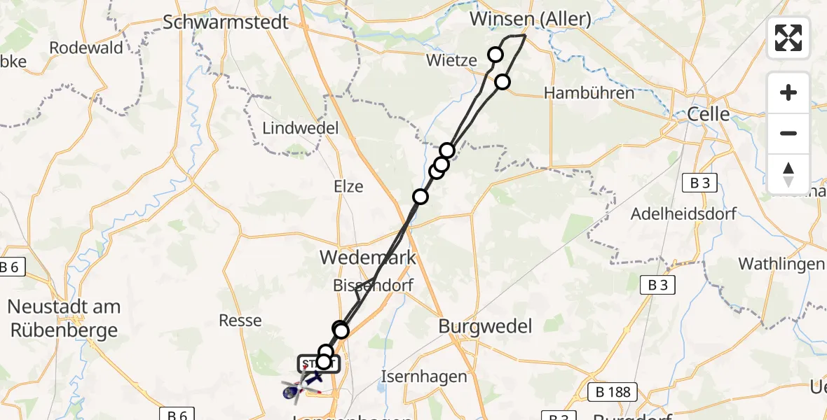 Flugroute Polizeihubschrauber Flughafen Hannover - Flughafen Hannover, 10 April 2026, 18:20