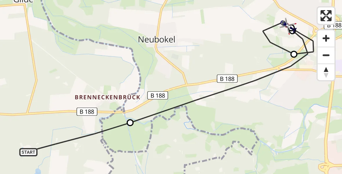 Flugroute Polizeihubschrauber Müden (Aller) - Gifhorn Bundespolizei Hubschrauberlandeplatz, 10 April 2026, 18:20