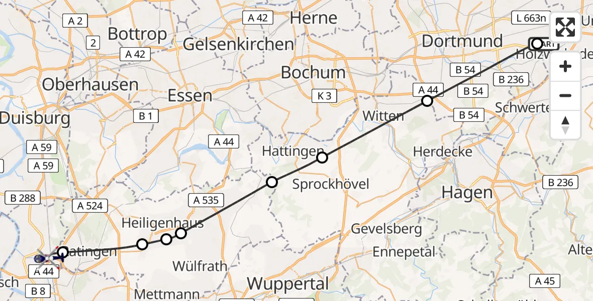 Flugroute Polizeihubschrauber Dortmund Flughafen - Düsseldorf Flughafen, 10 April 2026, 18:24