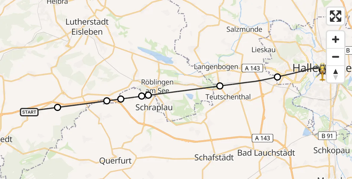 Flugroute Rettungshubschrauber Allstedt - Sankt Elisabeth and Sankt Barbara Hospital Halle (Saale), 10 April 2026, 18:28