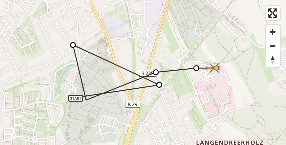 Flugroute Rettungshubschrauber Bochum - Bochum University Miners' Hospital, 10 April 2026, 18:36