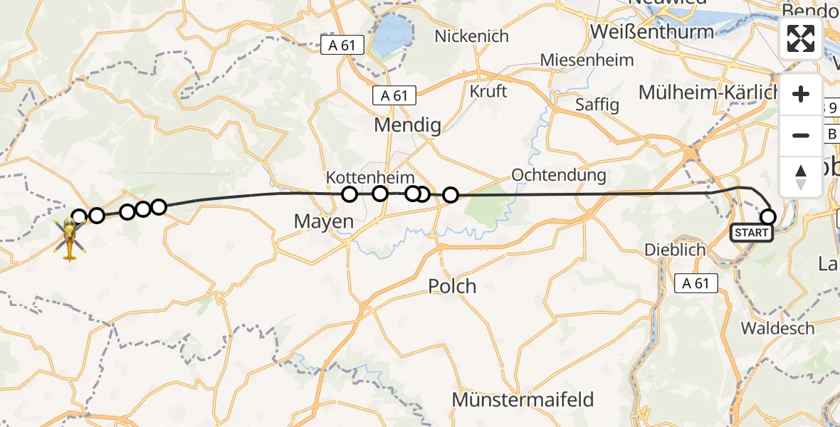 Flugroute Ambulanzhubschrauber Koblenz-Winningen Flugplatz - Lind, 10 April 2026, 18:37