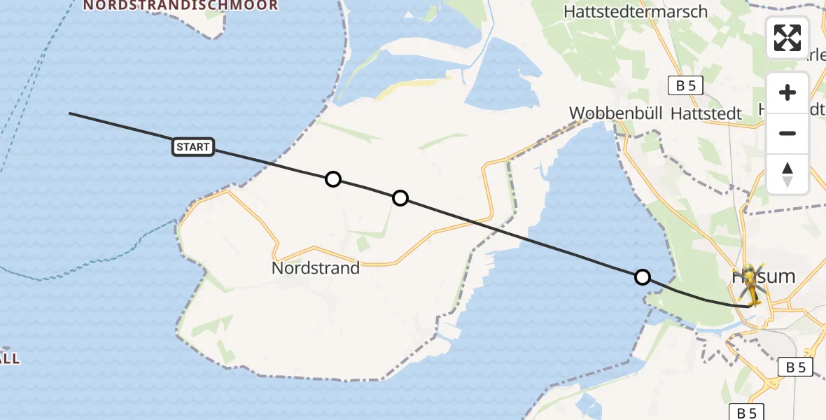 Flugroute Rettungshubschrauber Nordstrand - Husum, 10 April 2026, 18:48