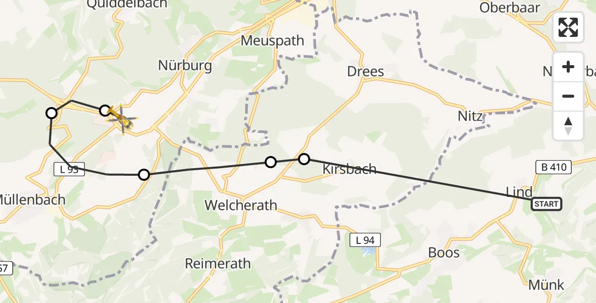 Flugroute Ambulanzhubschrauber Lind - Nürburg, 10 April 2026, 18:51