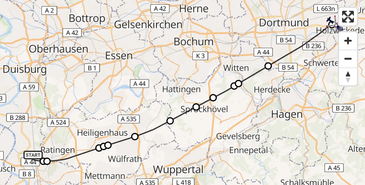 Flugroute Polizeihubschrauber Düsseldorf Flughafen - Dortmund Flughafen, 10 April 2026, 18:58