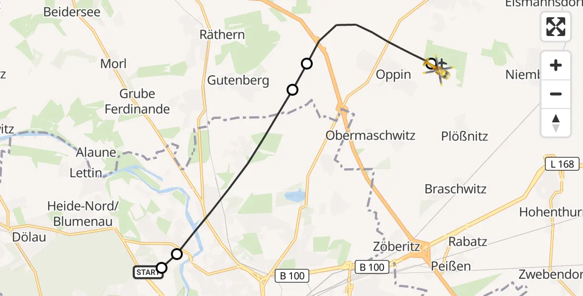 Flugroute Ambulanzhubschrauber Halle (Saale) University Hospital - Halle-Oppin Flugplatz, 10 April 2026, 19:10