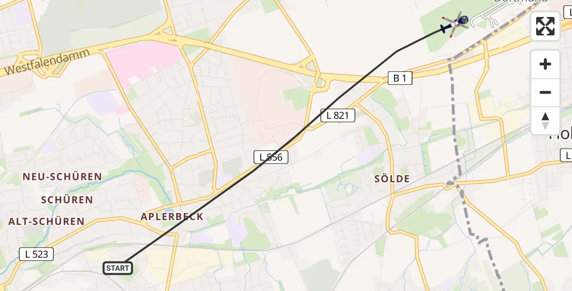 Flugroute Polizeihubschrauber Dortmund - Dortmund Flughafen, 10 April 2026, 19:18