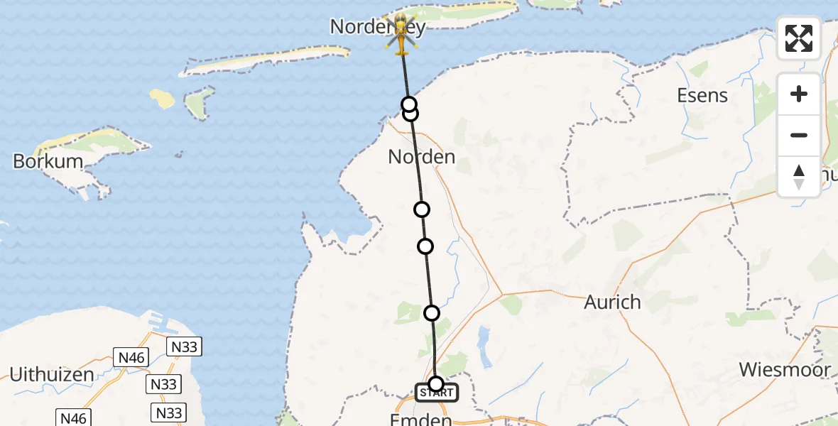 Flugroute Rettungshubschrauber Emden Flughafen - Noordzee, 10 April 2026, 20:05
