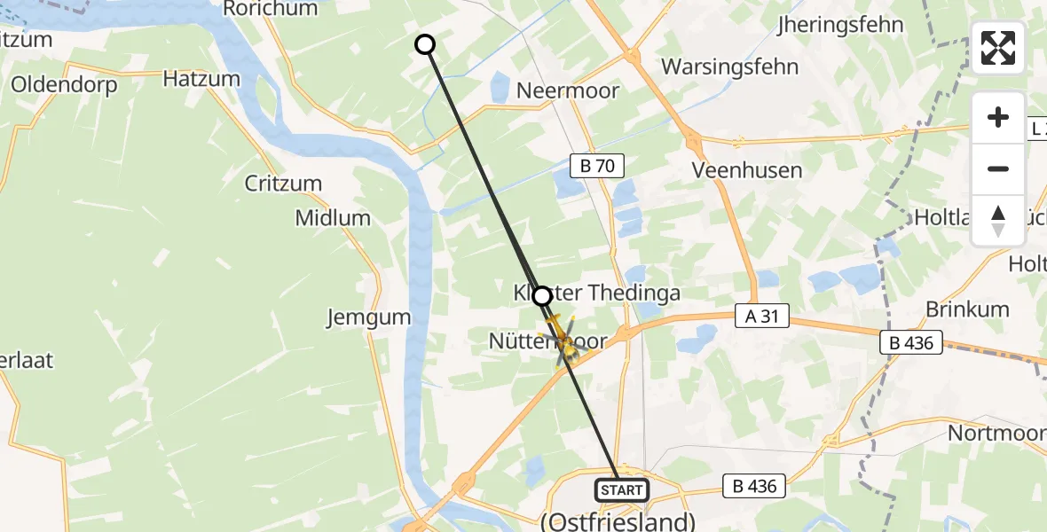 Flugroute Rettungshubschrauber Leer (Ostfriesland) - Leer (Ostfriesland), 10 April 2026, 20:53