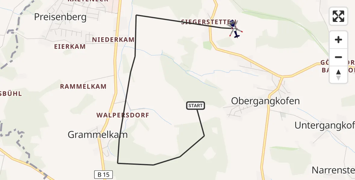 Flugroute Polizeihubschrauber Kumhausen - Kumhausen, 10 April 2026, 21:03