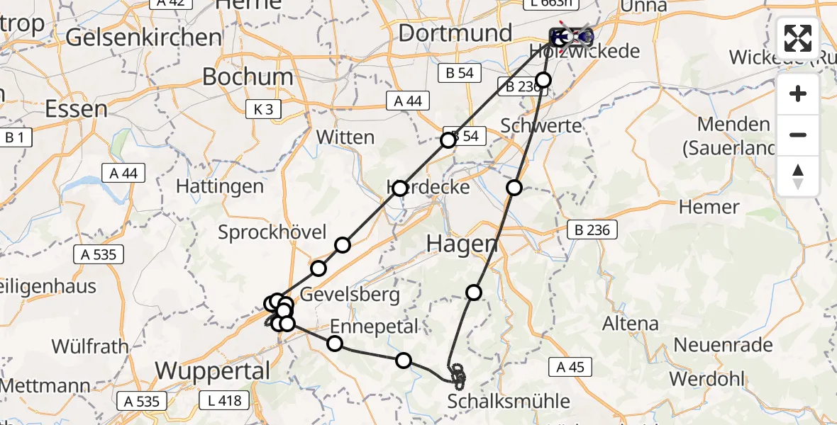 Flugroute Polizeihubschrauber Dortmund Flughafen - Dortmund Flughafen, 10 April 2026, 21:18