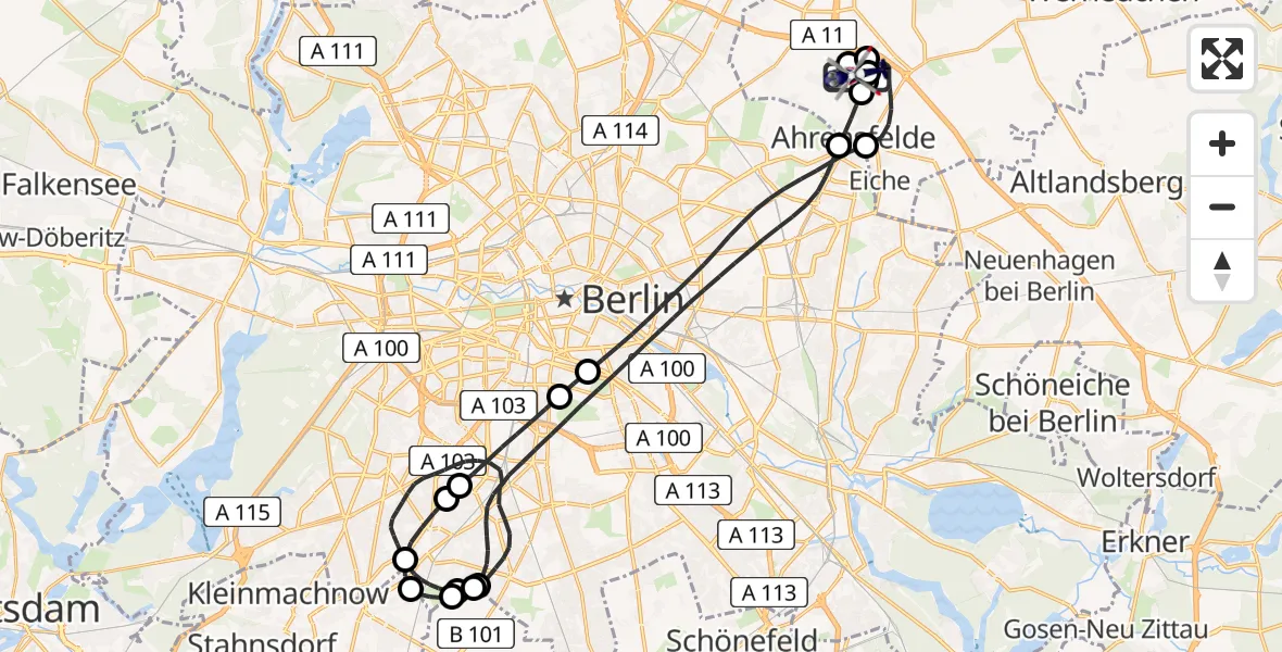 Flugroute Polizeihubschrauber Ahrensfelde Hubschrauberlandeplatz - Ahrensfelde Hubschrauberlandeplatz, 10 April 2026, 22:36