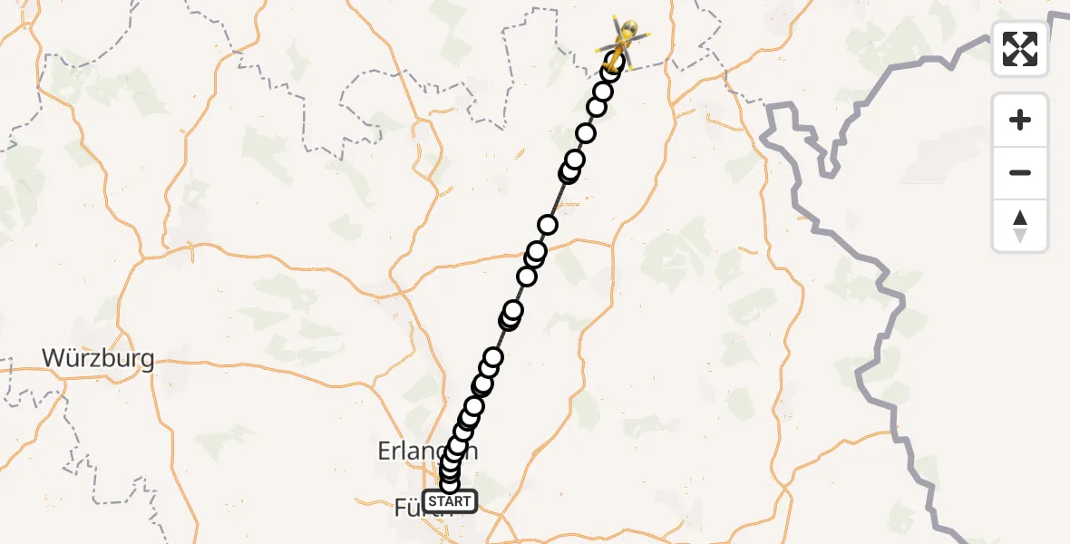 Flugroute Ambulanzhubschrauber Flughafen Nuremberg - Bad Lobenstein, 10 April 2026, 23:44