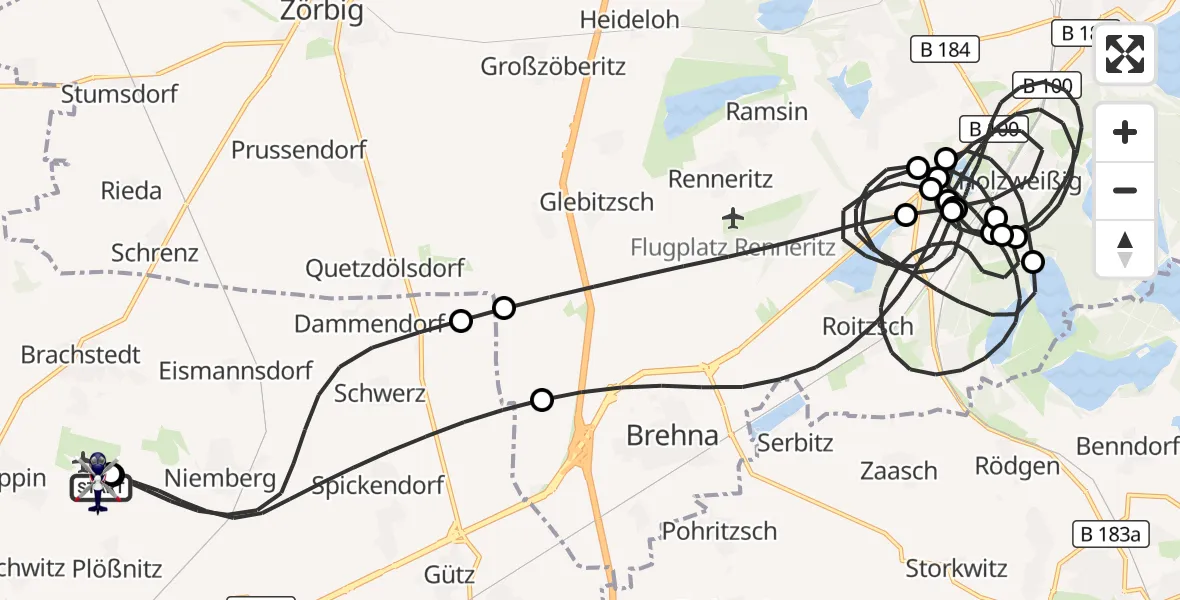 Flugroute Polizeihubschrauber Halle-Oppin Flugplatz - Halle-Oppin Flugplatz, 11 April 2026, 00:13