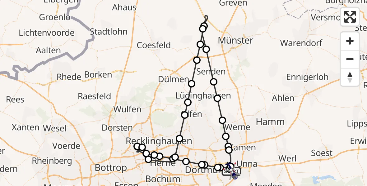 Flugroute Polizeihubschrauber Dortmund Flughafen - Dortmund Flughafen, 11 April 2026, 00:40