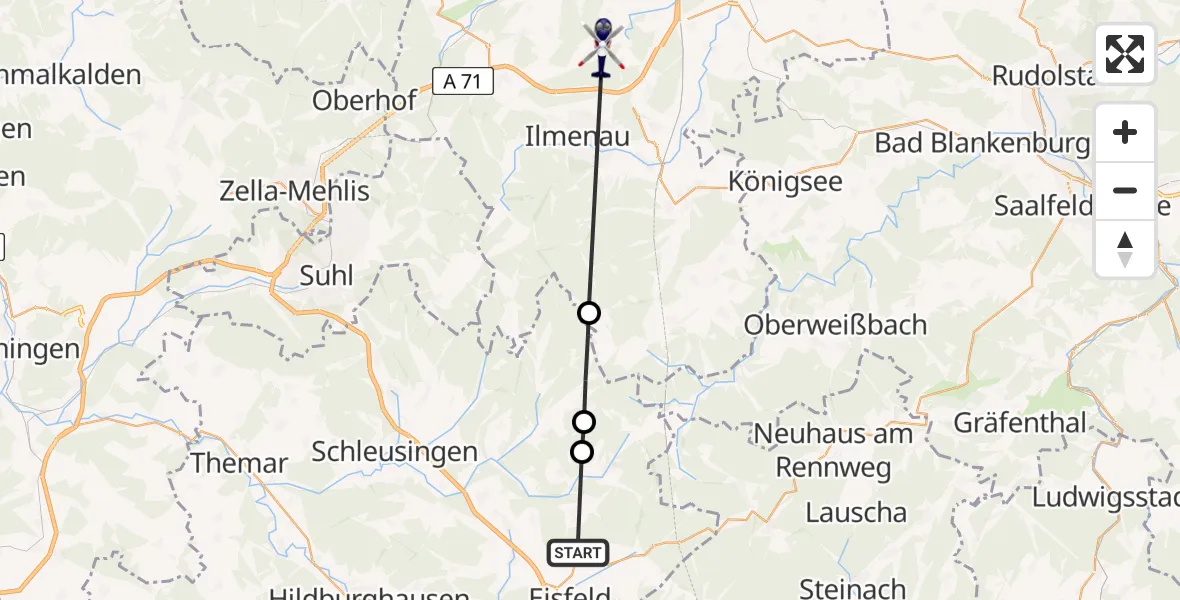 Flugroute Polizeihubschrauber Eisfeld - Ilmenau, 11 April 2026, 00:57