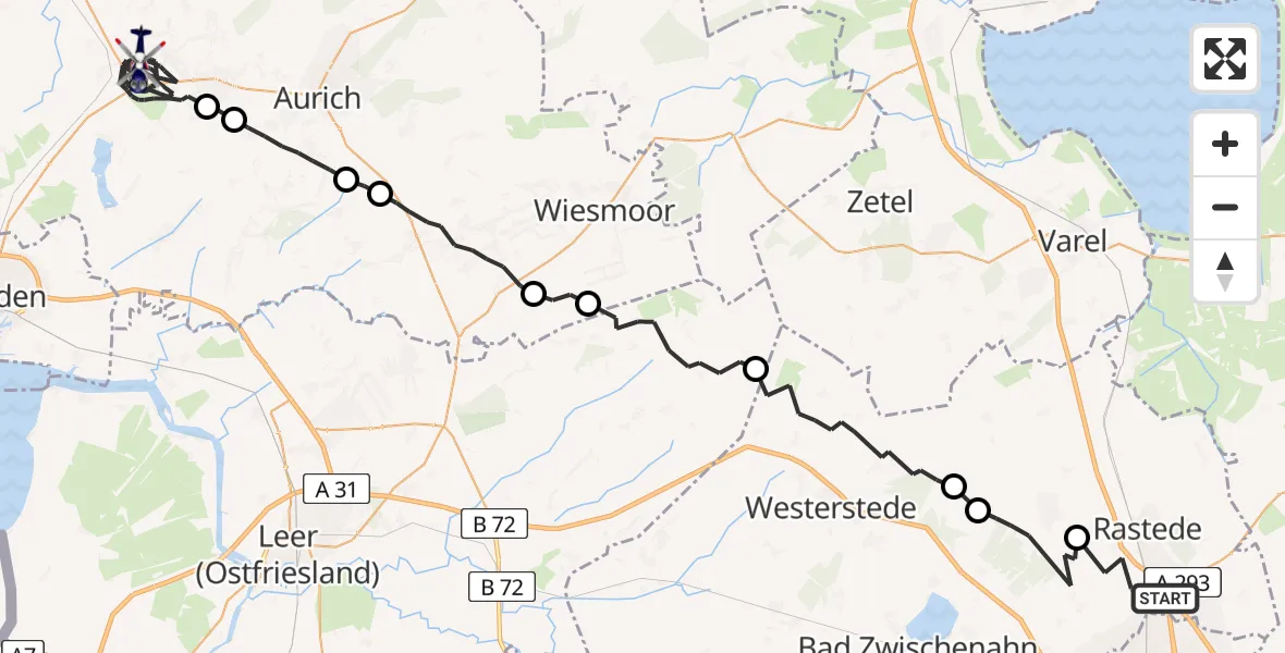 Flugroute Polizeihubschrauber Rastede - Südbrookmerland, 11 April 2026, 03:09