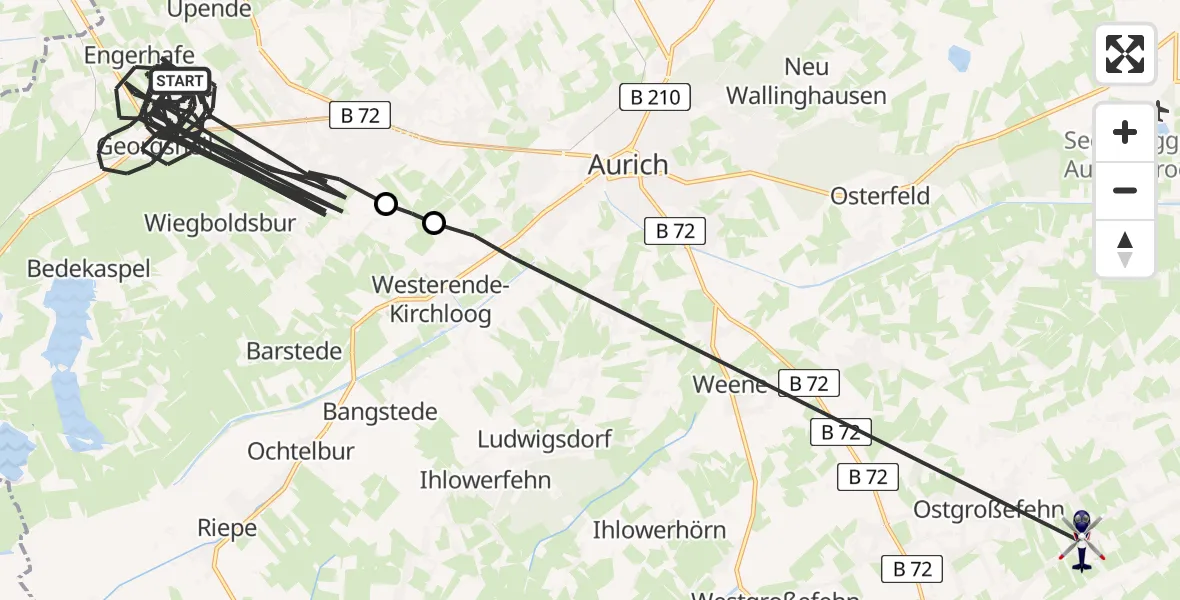 Flugroute Polizeihubschrauber Südbrookmerland - Großefehn, 11 April 2026, 03:57