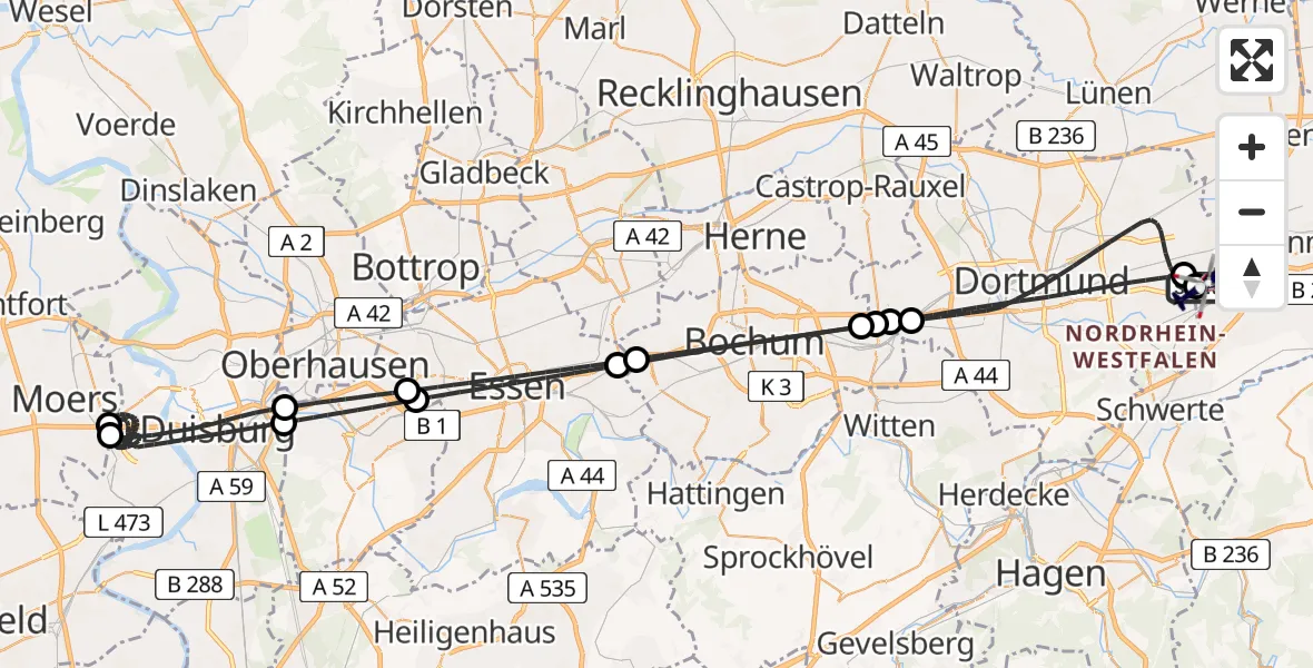 Flugroute Polizeihubschrauber Dortmund Flughafen - Dortmund Flughafen, 11 April 2026, 04:49