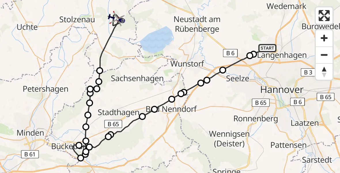 Flugroute Polizeihubschrauber Flughafen Hannover - Rehburg-Loccum, 11 April 2026, 05:19