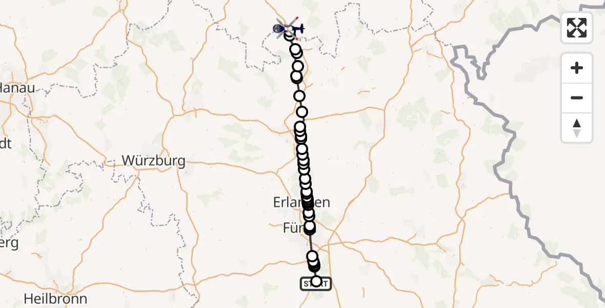 Flugroute Polizeihubschrauber Flugplatz Roth - Eisfeld, 11 April 2026, 05:29