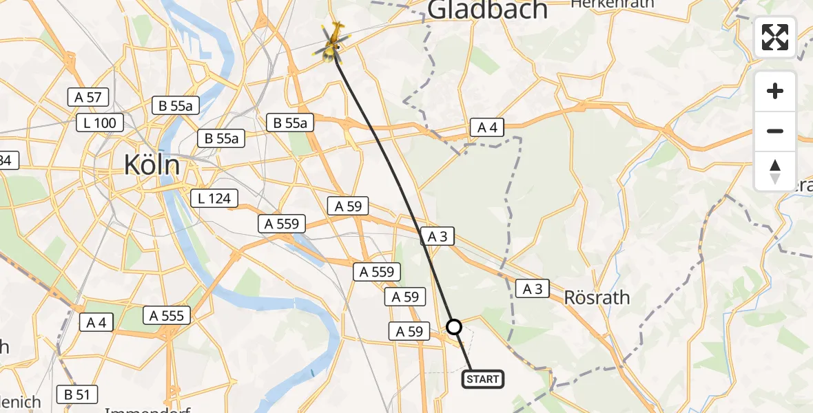 Flugroute Rettungshubschrauber Köln Bonn Flughafen - Köln, 11 April 2026, 05:31