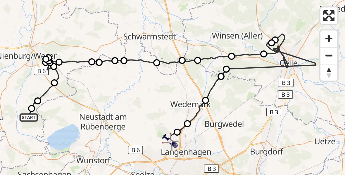 Flugroute Polizeihubschrauber Rehburg-Loccum - Flughafen Hannover, 11 April 2026, 06:02
