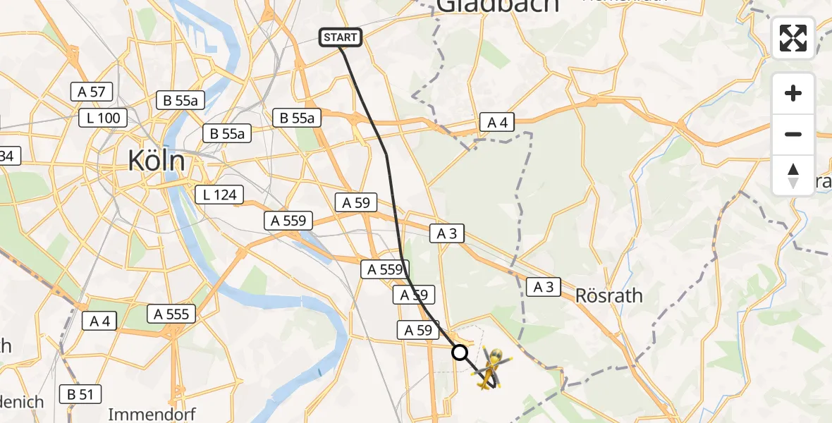 Flugroute Rettungshubschrauber Köln - Köln Bonn Flughafen, 11 April 2026, 06:07