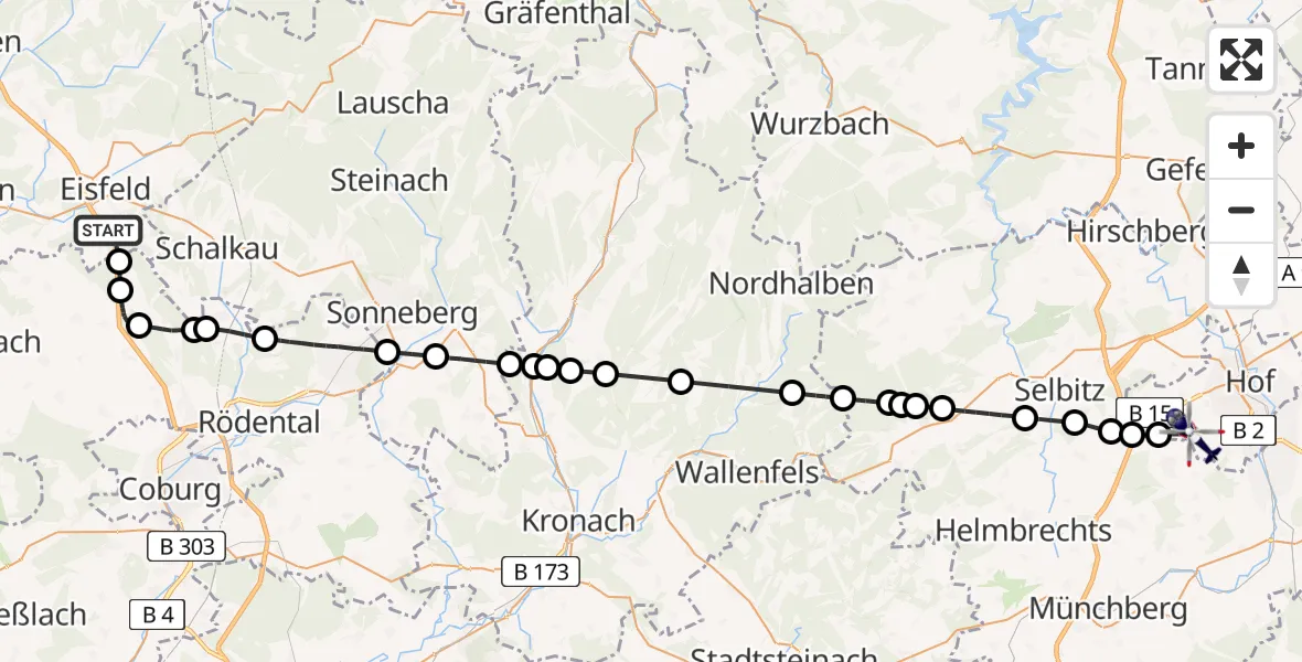 Flugroute Polizeihubschrauber Eisfeld - Hof-Plauen Flughafen, 11 April 2026, 06:16