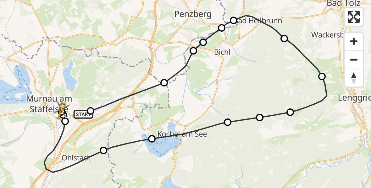 Flugroute Rettungshubschrauber Riegsee - Murnau Accident Hospital, 11 April 2026, 06:36